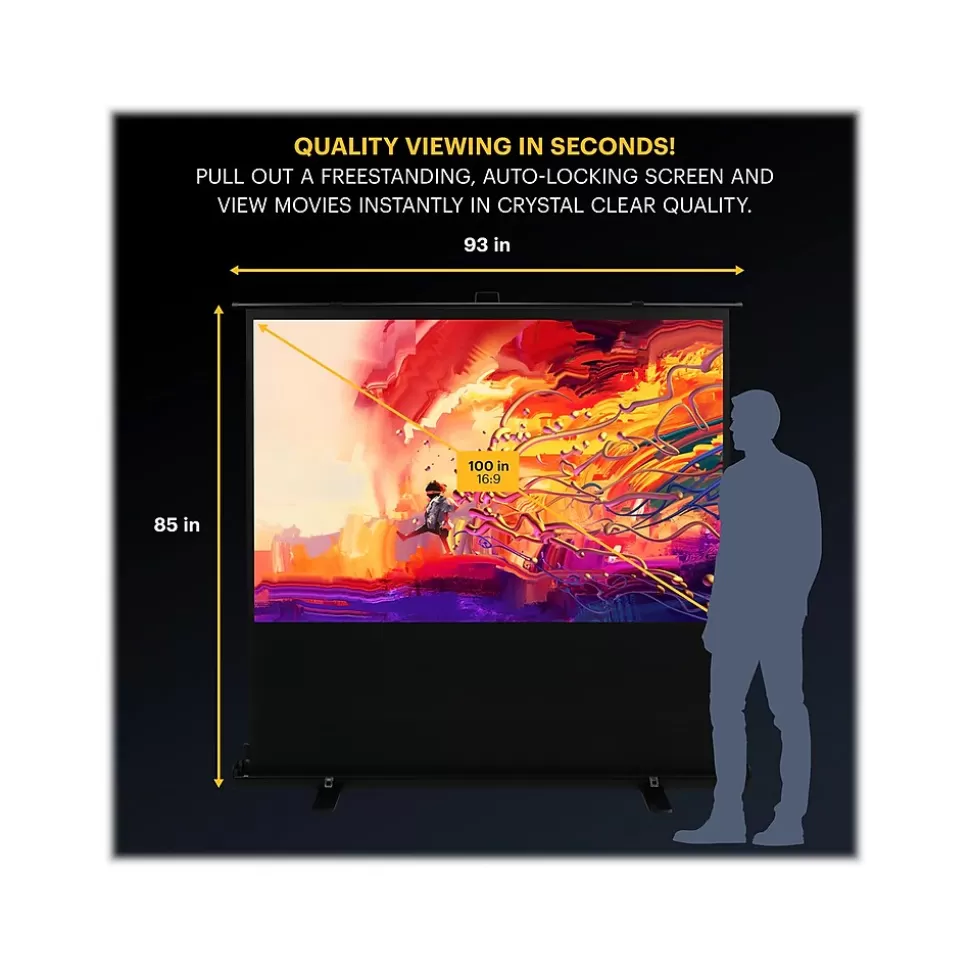 Kodak 100" Portable Manual Floor Projector Screen, Matte White/Black (RODPJSPFU100) Flash Sale