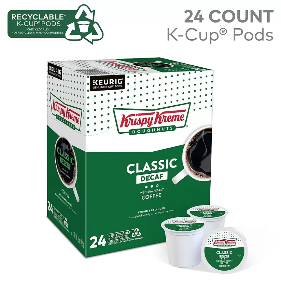 Krispy Kreme Classic Decaf Coffee, Medium Roast, Keurig K-Cup Pods, 24/Box (06111) Discount
