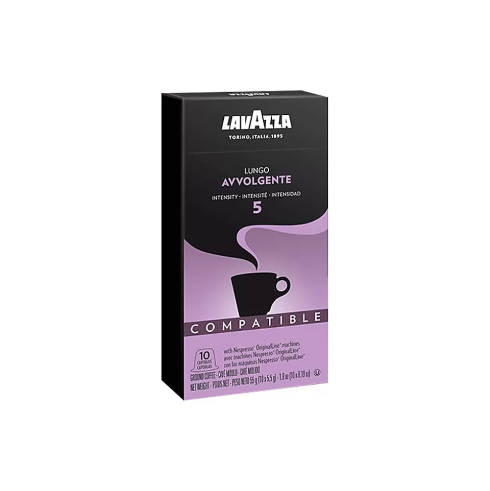 Lavazza Lungo Avvolgente Coffee Nespresso Original Capsules, Dark Roast, 10/Box (1953000969) Flash Sale