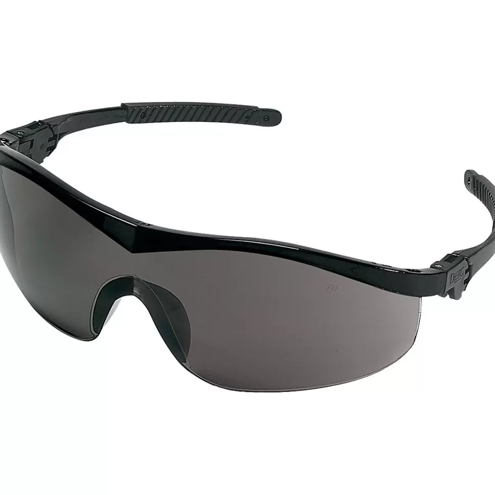 Crews MCR Safety Storm® Lightweight Safety Glasses, Wrap-around Frame, Scratch Resistant, Ratchet Temples, Black Frame, Gray Lens Cheap