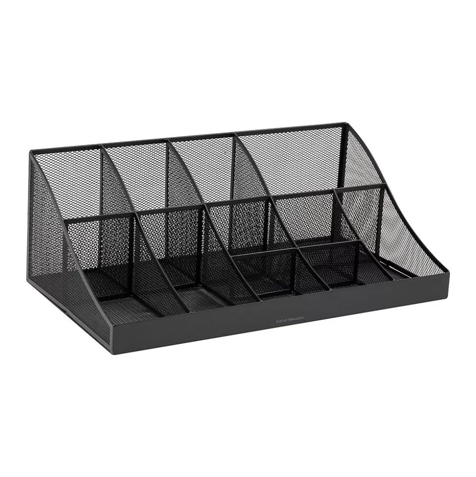 Mind Reader 11 Compartment Metal Coffee Cup and Condiment Organizer, Black (COMORGMESH-BLK) Store
