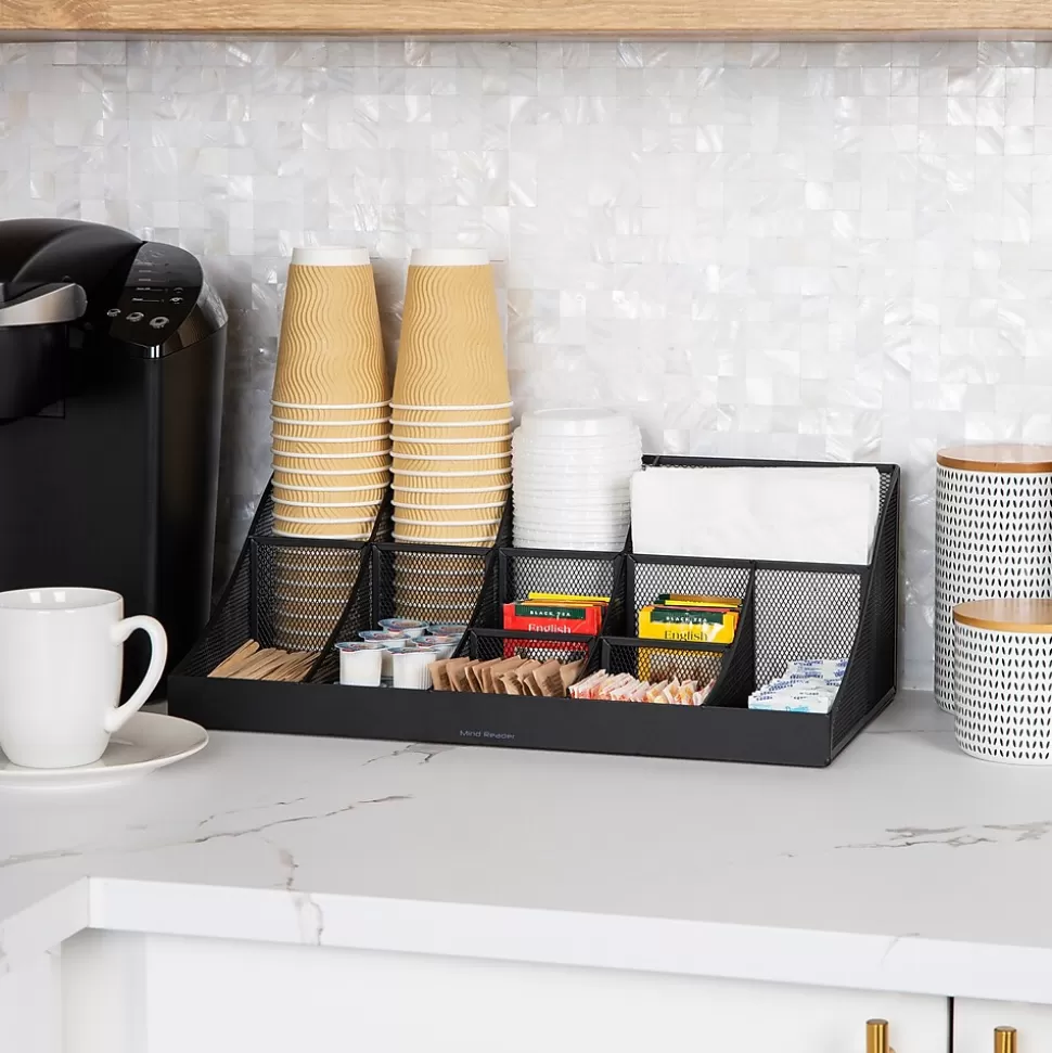 Mind Reader 11 Compartment Metal Coffee Cup and Condiment Organizer, Black (COMORGMESH-BLK) Store