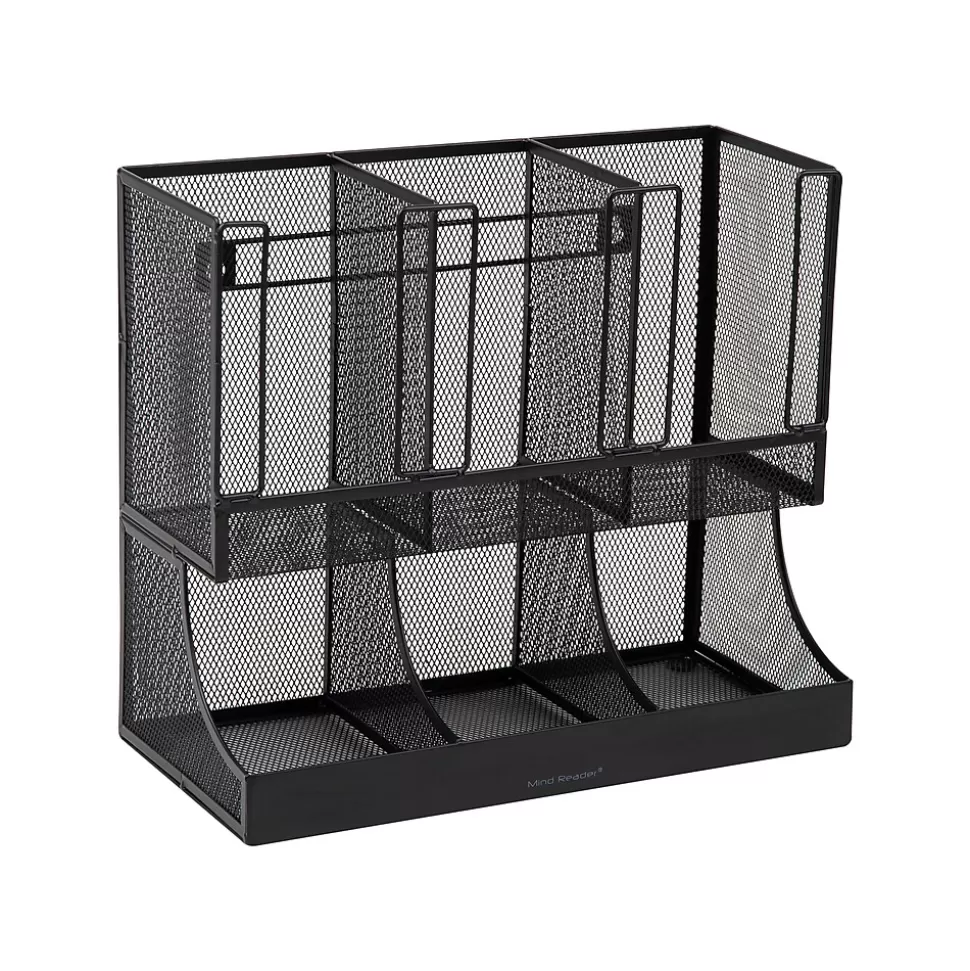 Mind Reader 6 Compartment Metal Coffee Cup and Condiment Organizer, Black (UPMESH-BLK) Flash Sale