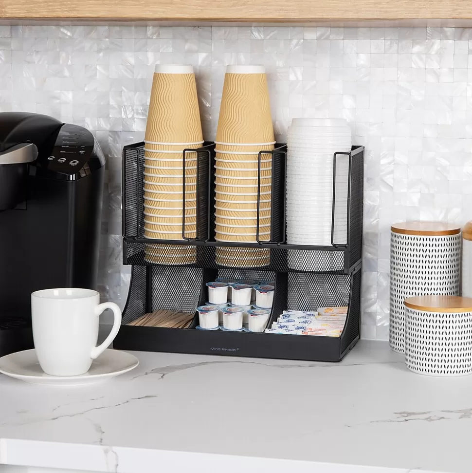 Mind Reader 6 Compartment Metal Coffee Cup and Condiment Organizer, Black (UPMESH-BLK) Flash Sale
