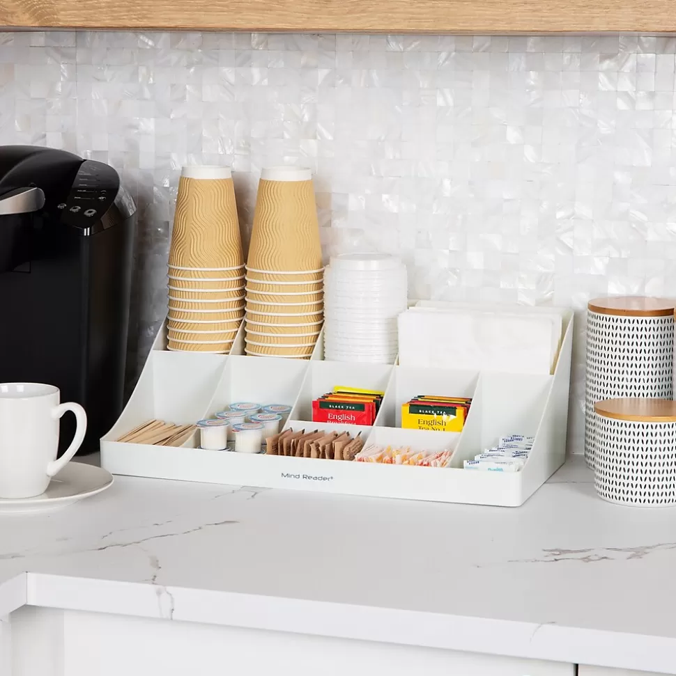Mind Reader 11 Compartment Plastic Coffee Cup and Condiment Organizer, White (COMORG-WHT) Sale