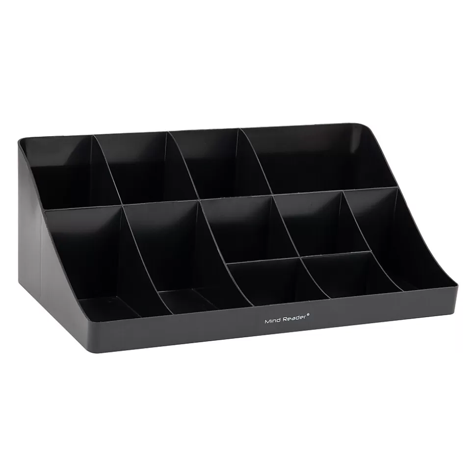 Mind Reader 11 Compartment Plastic Condiments Countertop Organizer, Black (COMORG-BLK) New