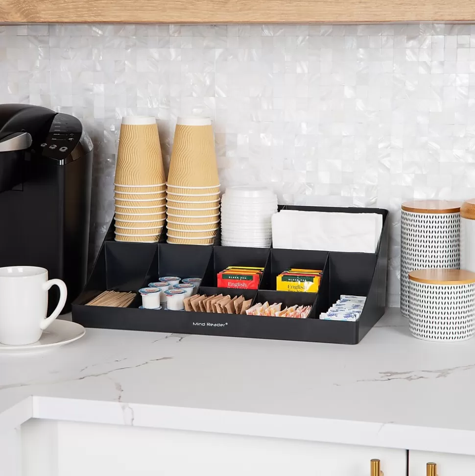 Mind Reader 11 Compartment Plastic Condiments Countertop Organizer, Black (COMORG-BLK) New