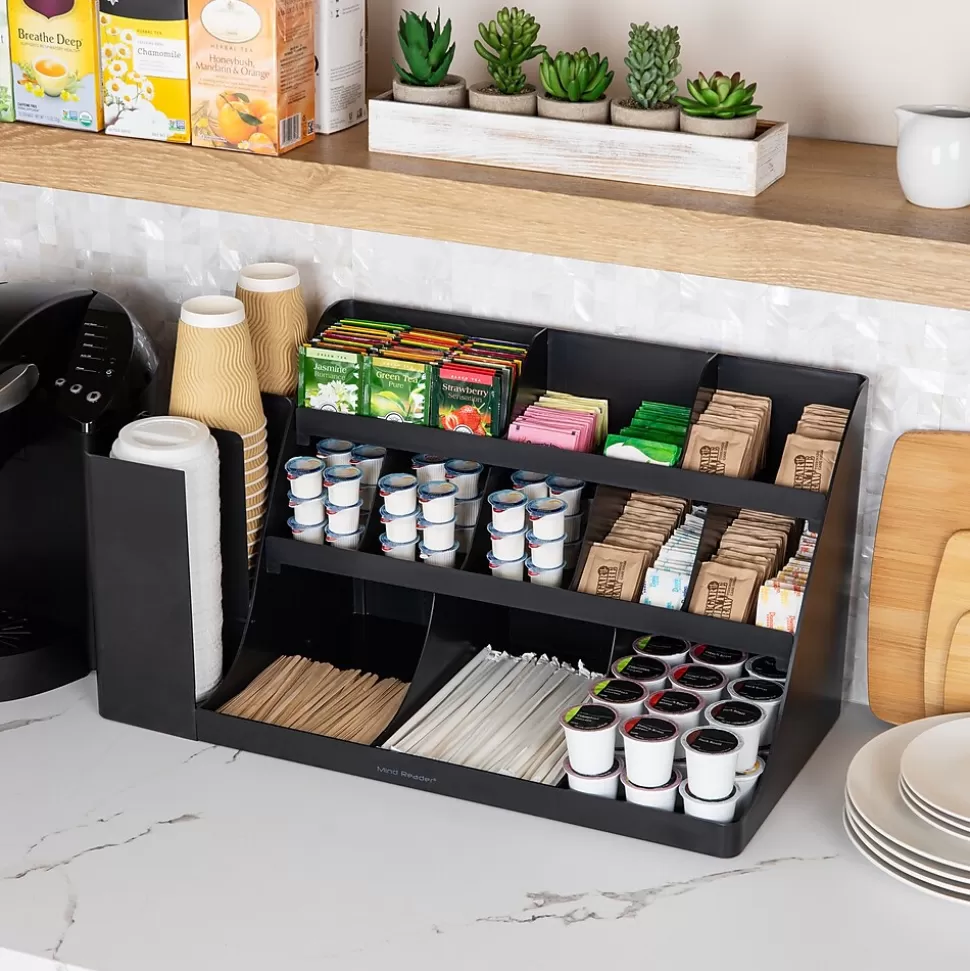 Mind Reader 14 Compartment Plastic Cup and Condiments Countertop Organizer, Black (COMORG2-BLK) Outlet