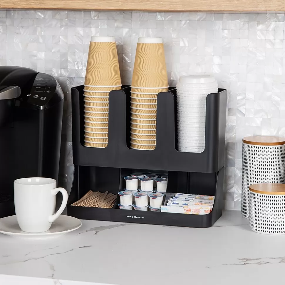 Mind Reader 6 Compartment 2-Tier Cup and Condiment Countertop Organizer, Black (UPRIGHT6-BLK) Sale