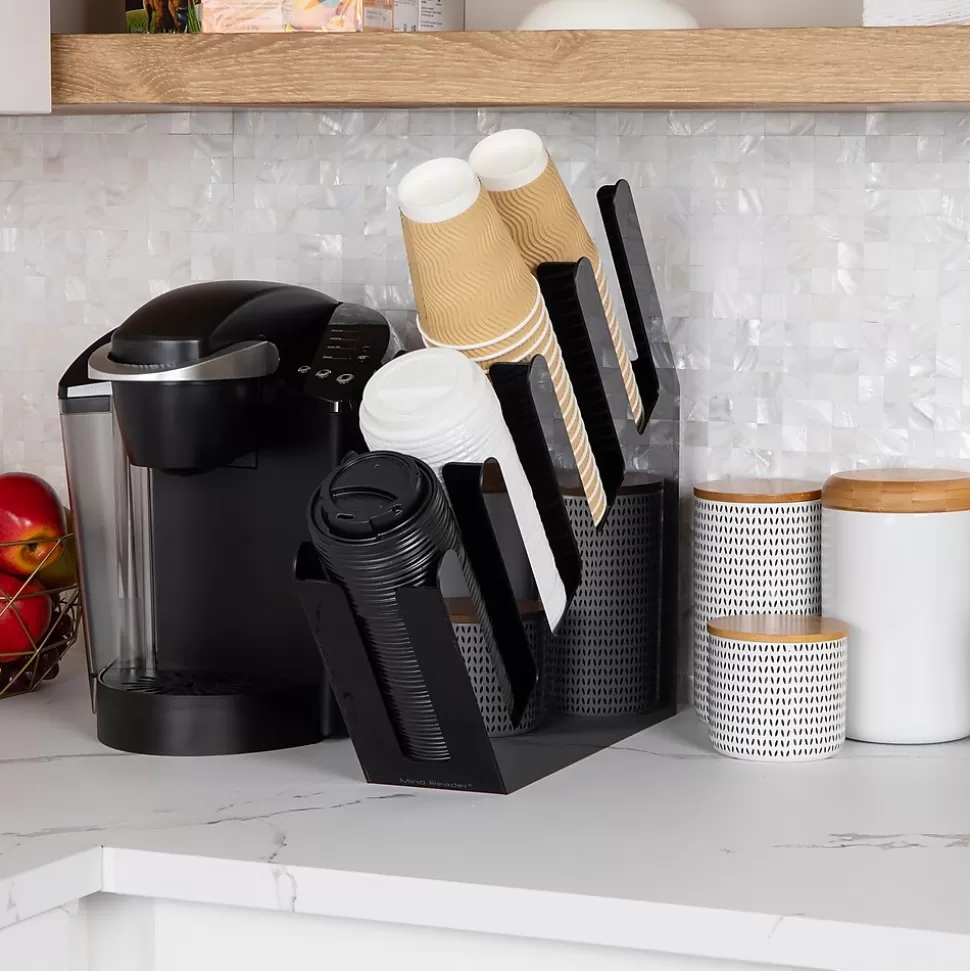 Mind Reader 4-Compartment Acrylic Cup and Lid Dispenser Coffee Countertop Organizer, Black (4ACUPHOLD-BLK) Discount