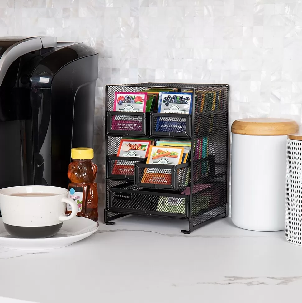 Mind Reader Metal 5-Compartment Tea Bag Organizer, 120 Tea Bag Capacity, Black (MMTDR5-BLK) New