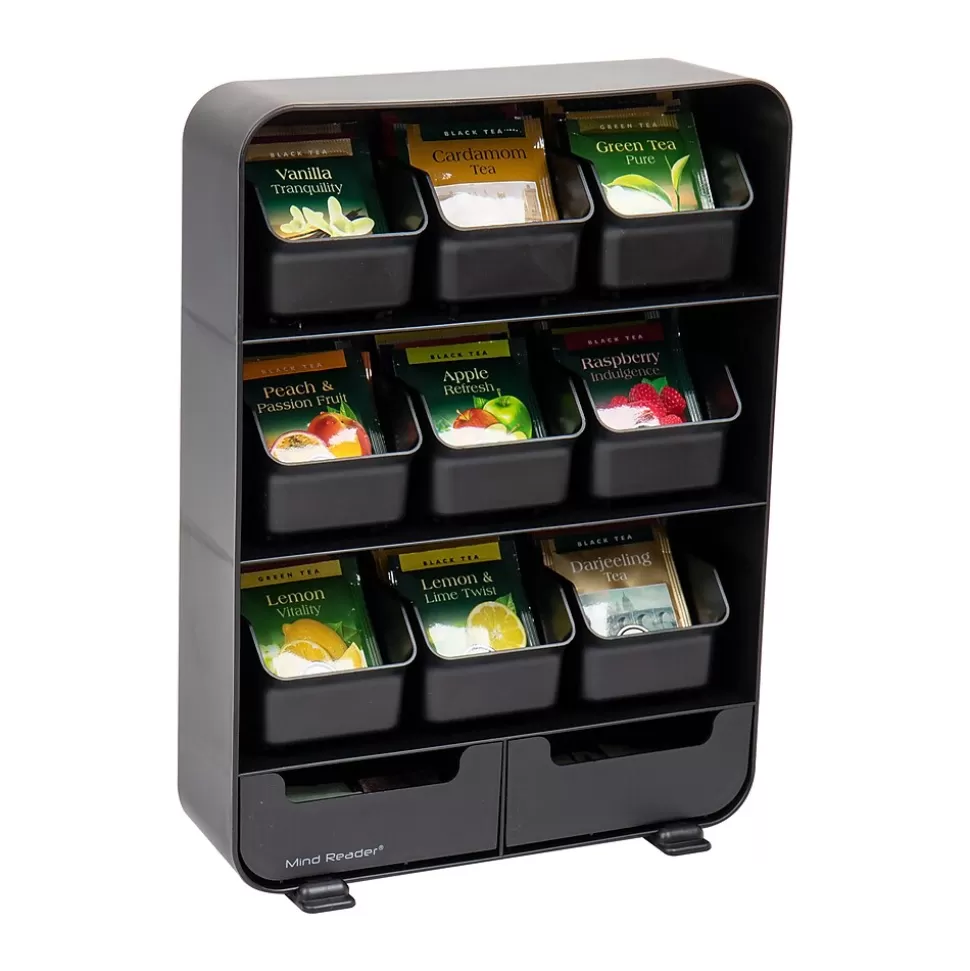 Mind Reader Plastic 11-Drawer Tea Bag Organizer, Black (TBORG-BLK) Flash Sale