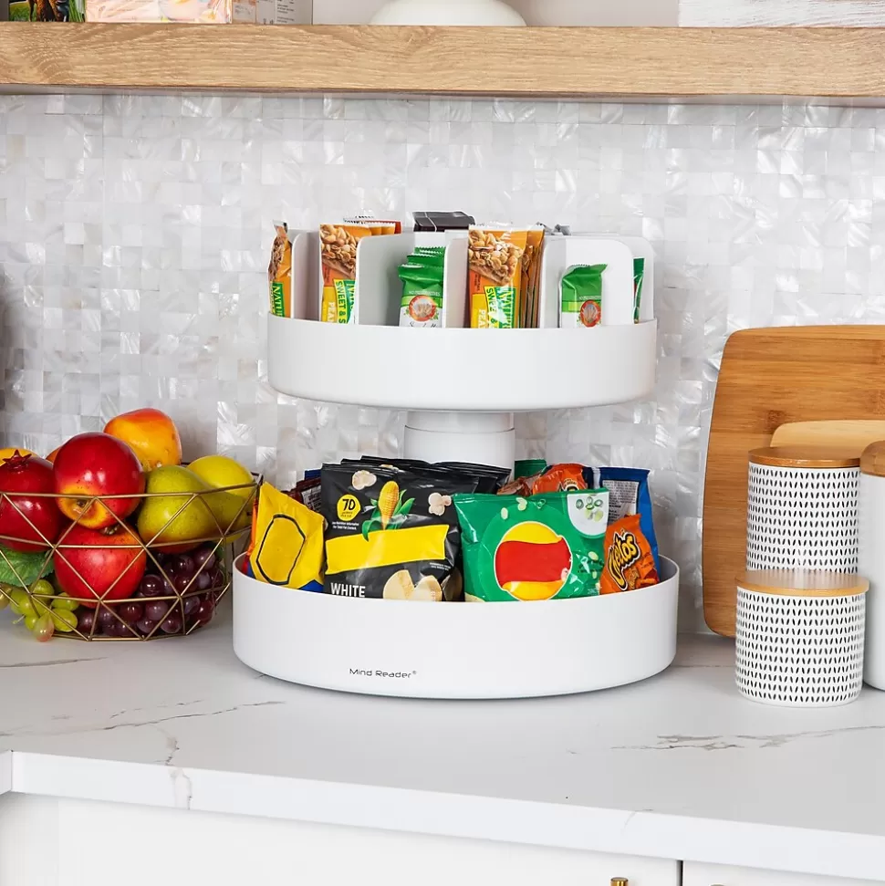 Mind Reader 2-Tier Plastic Lazy Susan Coffee Countertop Organizer, White (SNACKCAR-WHT) Sale