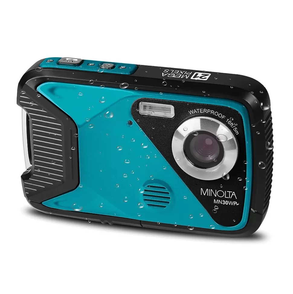 MINOLTA 21 MP 1080p Digital Waterproof Camera, 4x Digital Zoom, Teal (MN30WP-TL) Clearance