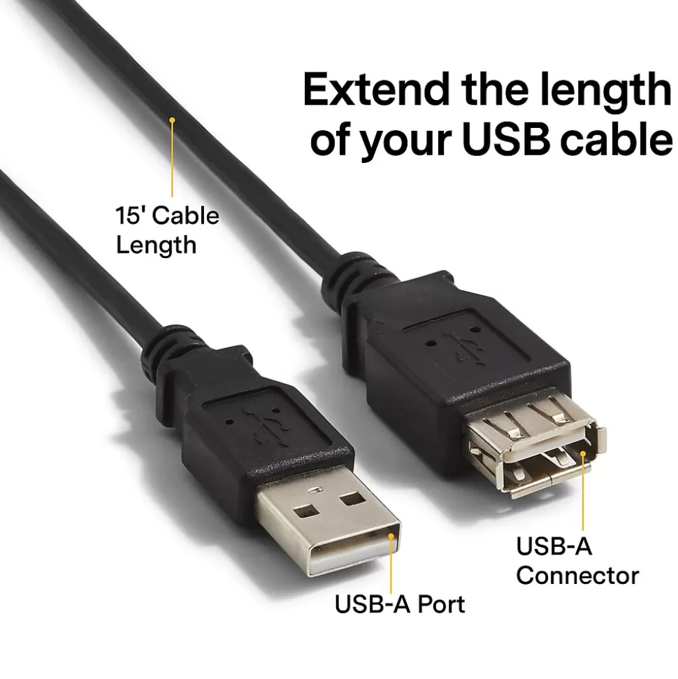 NXT Technologies ™ 15' USB A to USB A Cable, Male to Female, Black (NX29741) Outlet