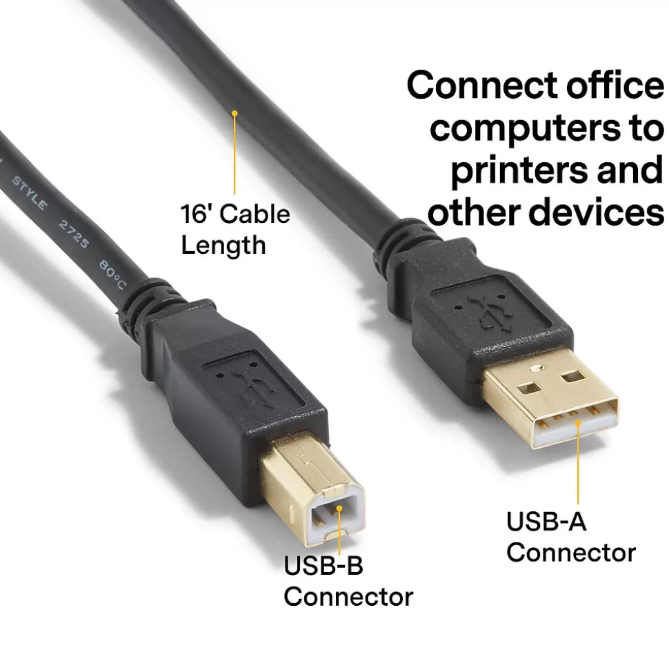 NXT Technologies ™ 16' USB B to USB A Printer Cable, Male to Male, Black (NX29931) Clearance