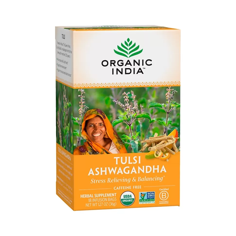 Organic India Decaf Tulsi Ashwagandha Tea Bags, 18/Box (801541514861) New