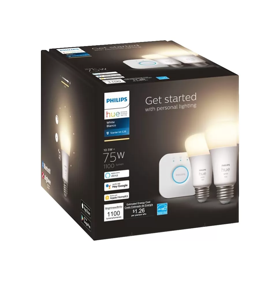 Philips Hue White Starter Kit, A19 2700K 10.5W E26 (563080) Outlet