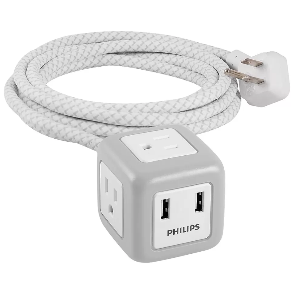 Philips 3-Outlet 2-USB Port Power Strip, 10', Gray/White (SPS3102WB/37) Clearance