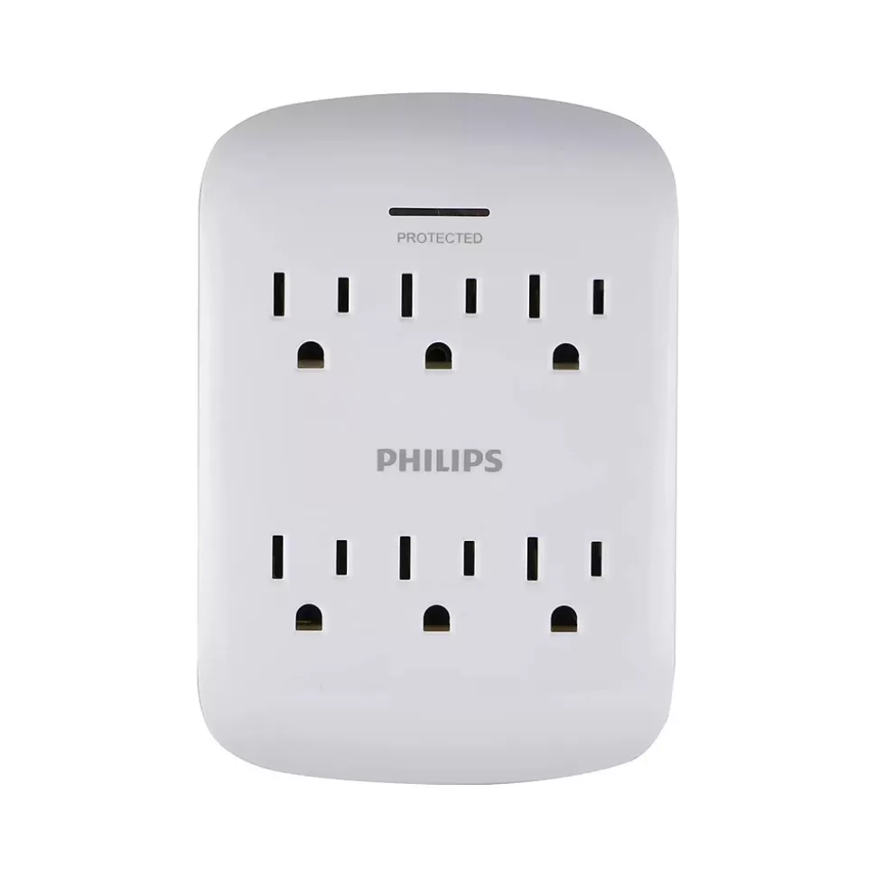 Philips 6-Outlet Wall Tap, White (SPP3461WA/37) New