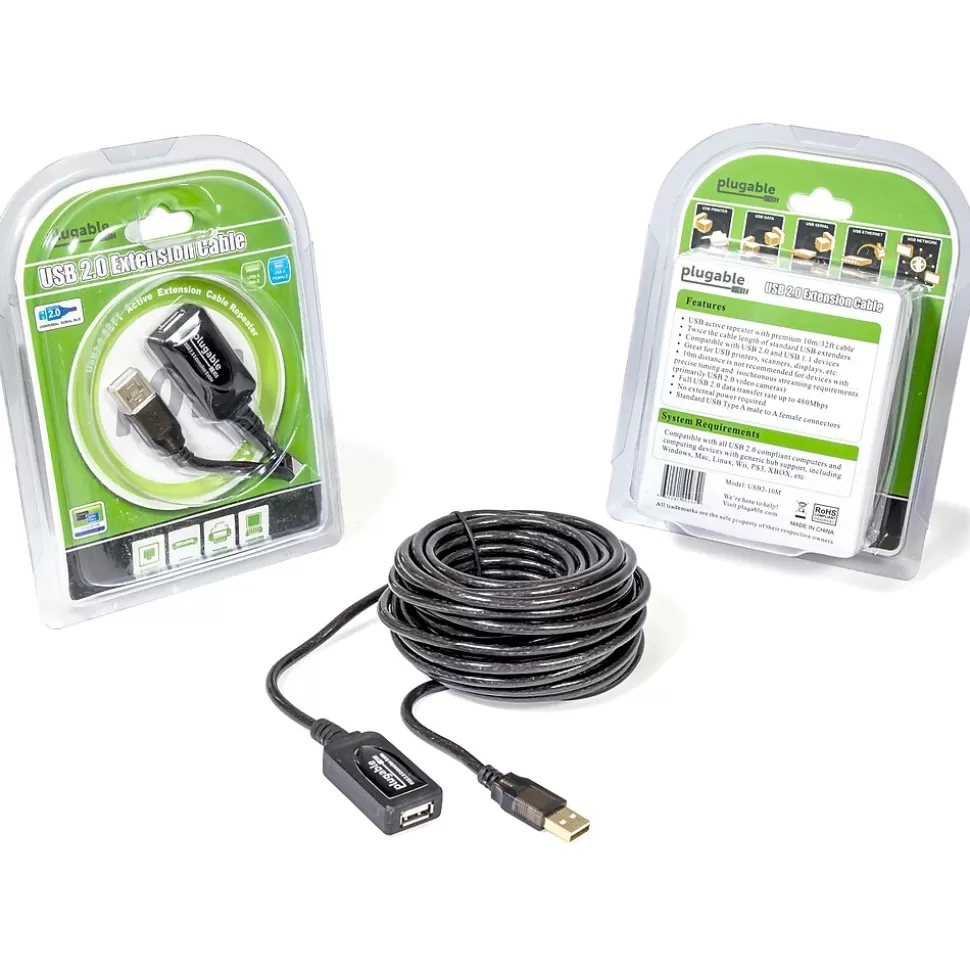 Plugable 10m USB 2.0 Type A Male/Female Active Extension Cable, Black (USB2-10M) Fashion
