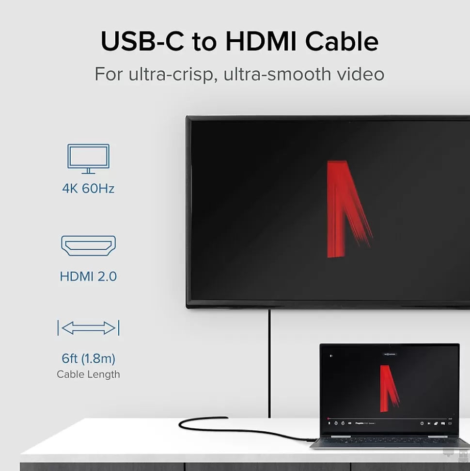 Plugable USB 3.1 Type C to HDMI 2.0 Audio/Video Cable, Male to Male, Black (USBC-HDMI-CABLE) Cheap