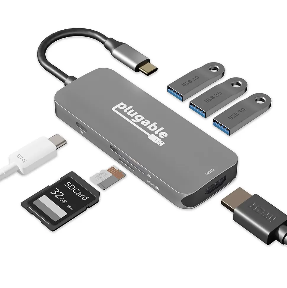 Plugable USB C Hub Multiport Adapter, 7-in-1 Hub, 87W Charging (USBC-7IN1) Best