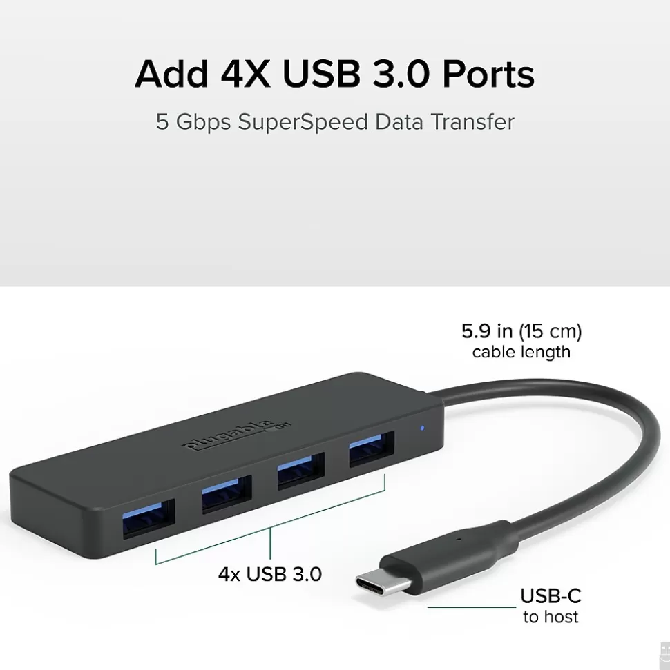 Plugable USB C to USB Adapter Hub, 4 Port USB 3.0 Hub, USB Splitter for Laptop Hot