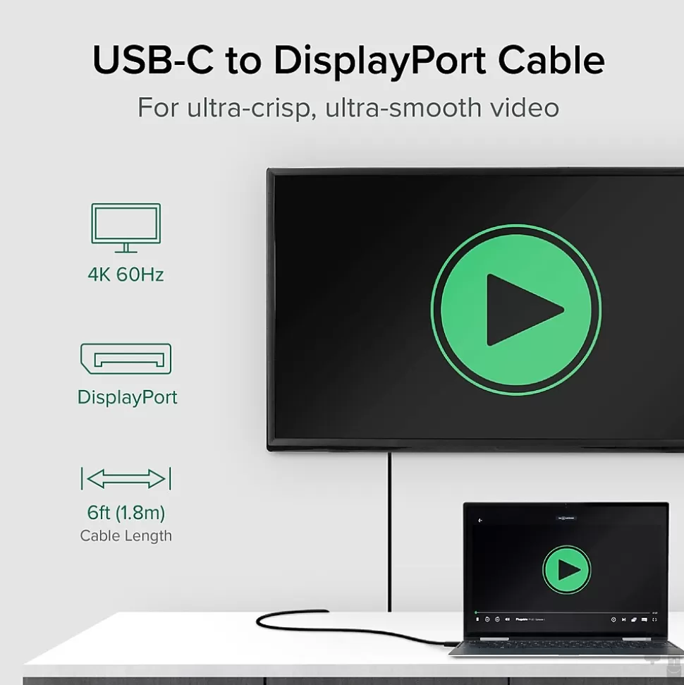 Plugable USBC-DP 6' USB 3.1 Type C to DisplayPort Audio/Video Cable, Black Outlet