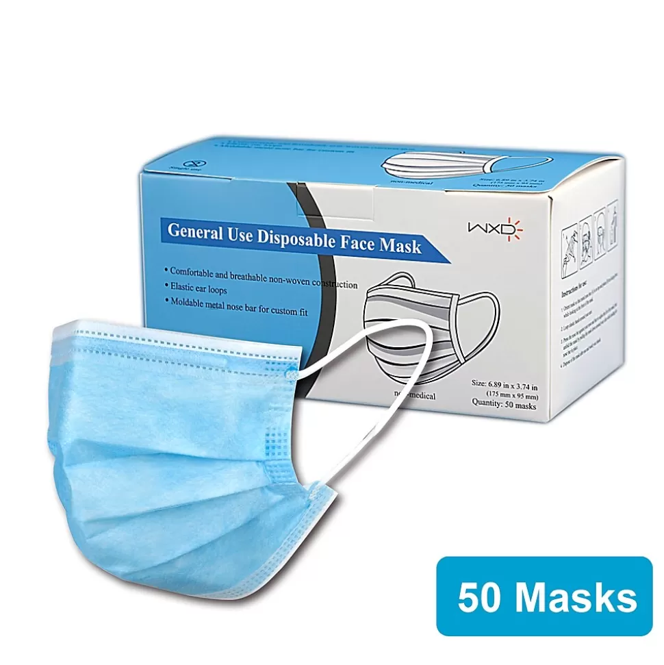 Unbranded 3-ply Disposable Half Face Mask, Adult, Blue, 50/Box (WXDKZ0007E/ET10000/FM-34EE) Hot