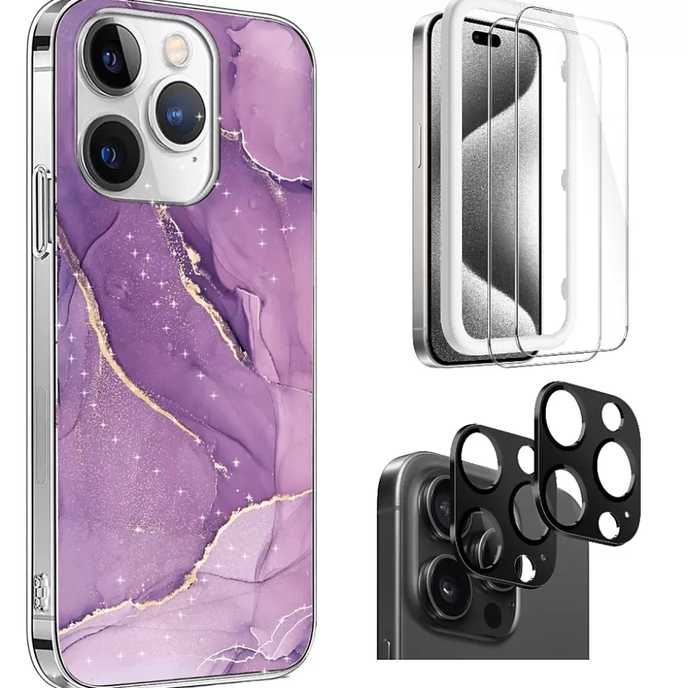 SaharaCase Purple Marble Case, Tempered Glass Screen and Camera Protector for iPhone 15 Pro Max (CP474ZD128ZD131) Cheap