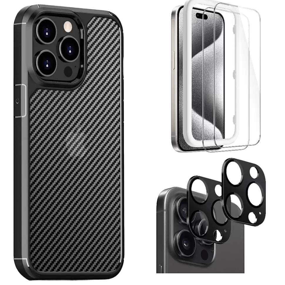SaharaCase Rugged Case for iPhone 15 Pro Max with Glass Screen, Camera Protector, Shock Absorbing, Black (CP470ZD128ZD131) Clearance