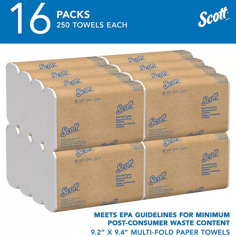 Scott Essential Recycled Multifold Paper Towels, 1-ply, 250 Sheets/Pack, 16 Packs/Carton (01804) Store