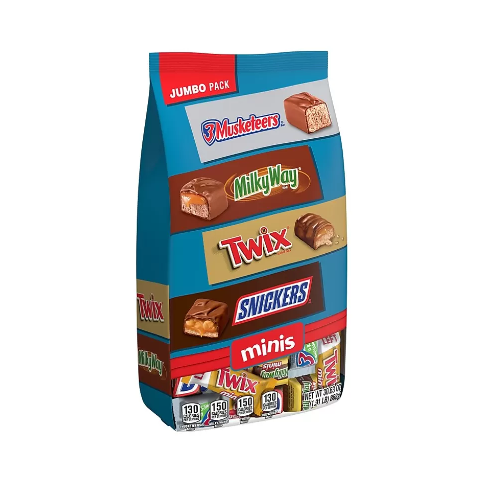 Mars Snickers, Twix, 3Musketeers and MilkyWay Minis Milk Chocolate Candy Bars Bulk Variety Pack, 30.63 oz. (460690) Clearance