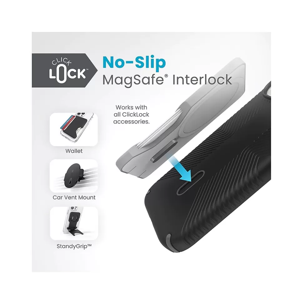 Speck Presidio 2 Grip MagSafe ClickLock Phone Case for iPhone 15, Black/Slate Gray (150439-3205) Best Sale