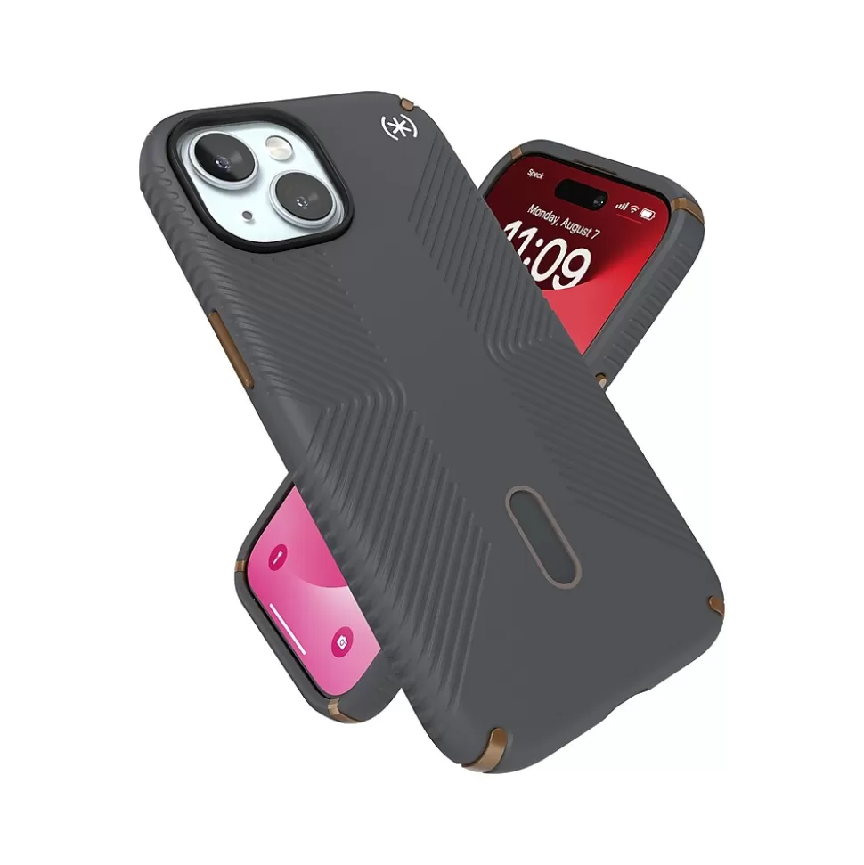 Speck Presidio 2 Grip MagSafe ClickLock Phone Case for iPhone 15, Charcoal Gray/Cool Bronze (150439-3212) Discount