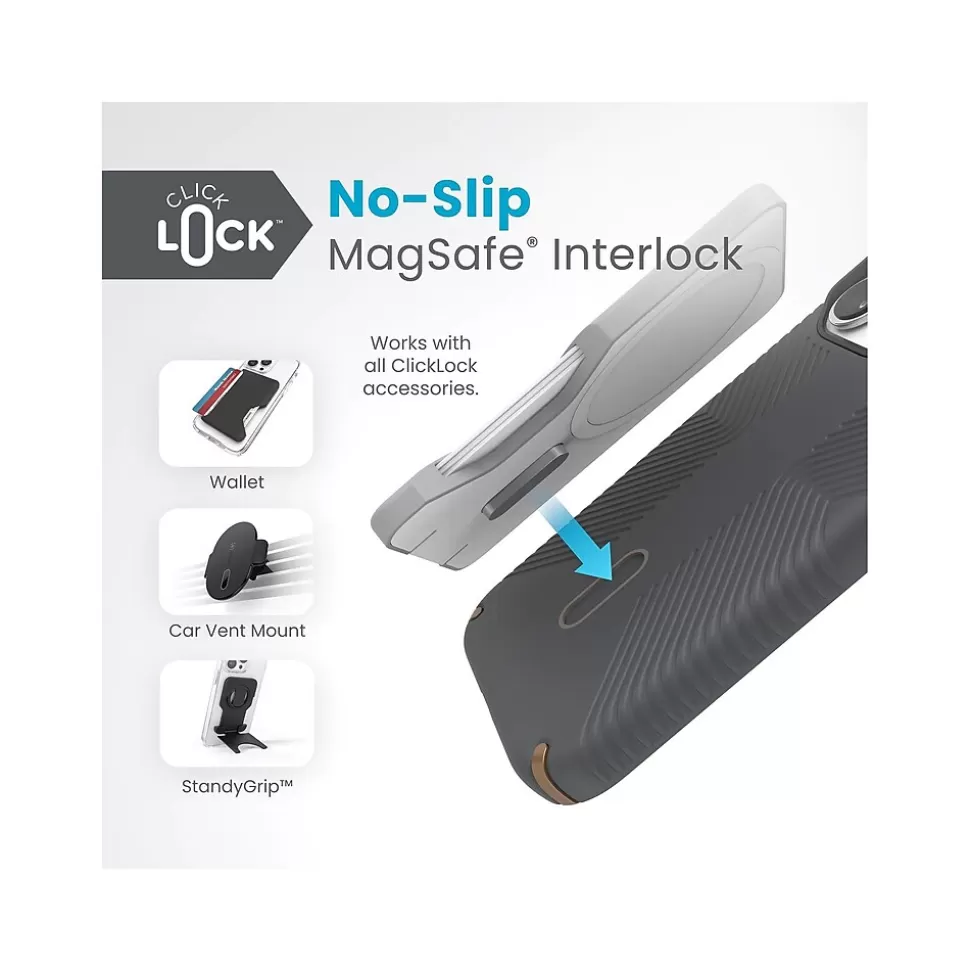 Speck Presidio 2 Grip MagSafe ClickLock Phone Case for iPhone 15 Pro, Charcoal Gray/Cool Bronze (150447-3212) Outlet