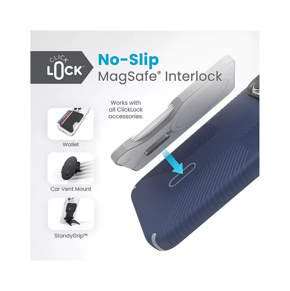 Speck Presidio 2 Grip MagSafe ClickLock Phone Case for iPhone 15 Pro Max, Coastal Blue/Dust Gray (150463-3206) Flash Sale