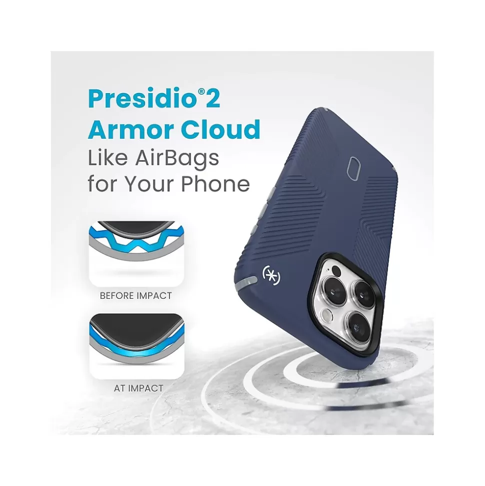 Speck Presidio 2 Grip MagSafe ClickLock Phone Case for iPhone 15 Pro Max, Coastal Blue/Dust Gray (150463-3206) Flash Sale