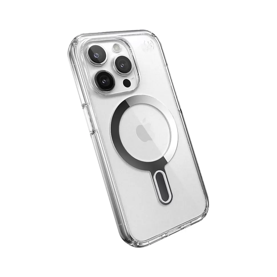 Speck Presidio Perfect-Clear MagSafe Case for iPhone 15 Pro, Clear/Chrome (150449-3199) Hot