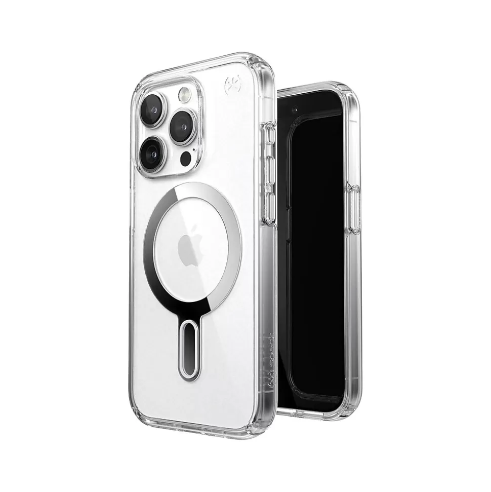 Speck Presidio Perfect-Clear MagSafe Case for iPhone 15 Pro, Clear/Chrome (150449-3199) Hot