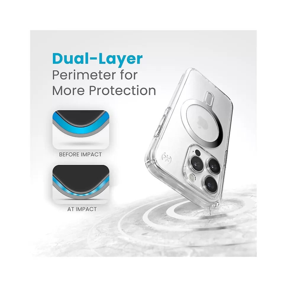 Speck Presidio Perfect-Clear MagSafe Case for iPhone 15 Pro, Clear/Chrome (150449-3199) Hot