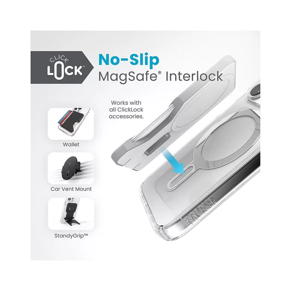 Speck Presidio Perfect-Clear MagSafe Case for iPhone 15 Pro, Clear/Chrome (150449-3199) Hot