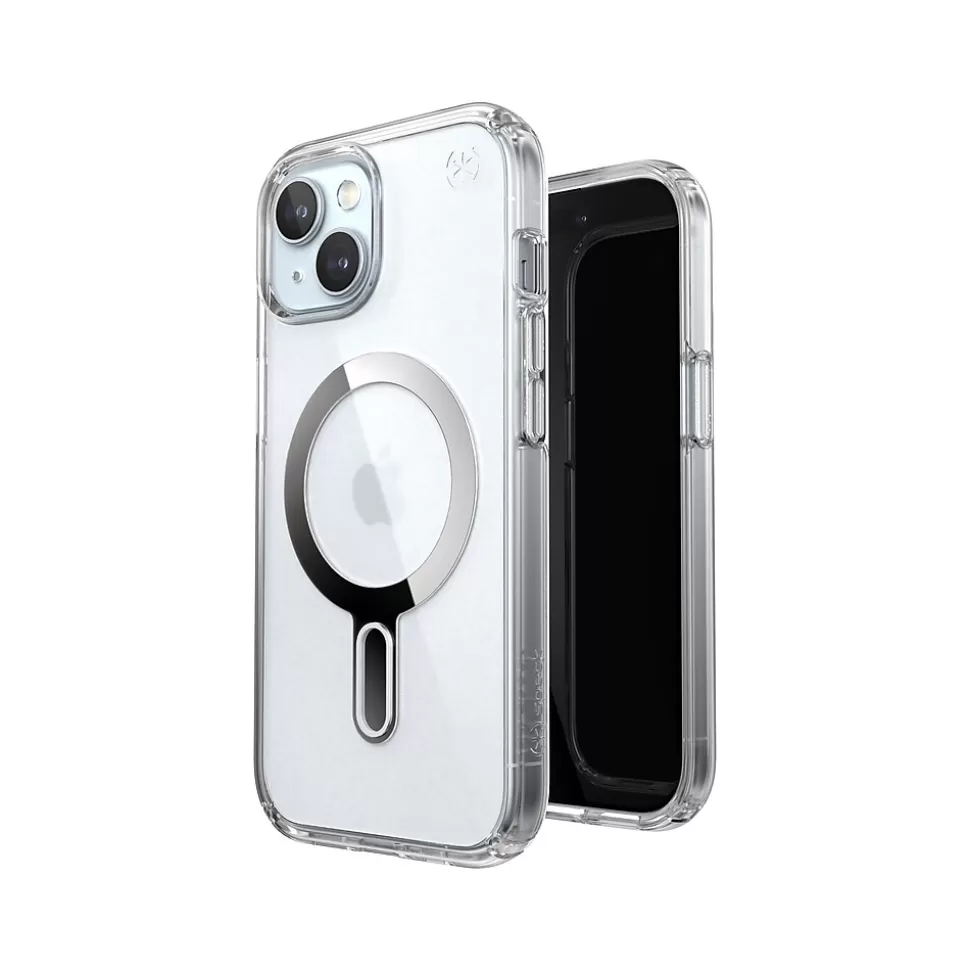Speck Presidio Perfect-Clear MagSafe ClickLock Phone Case for iPhone 15, Clear/Chrome (150441-3199) Flash Sale