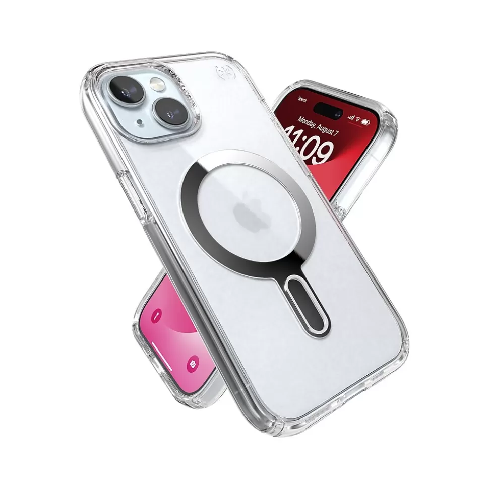 Speck Presidio Perfect-Clear MagSafe ClickLock Phone Case for iPhone 15, Clear/Chrome (150441-3199) Flash Sale