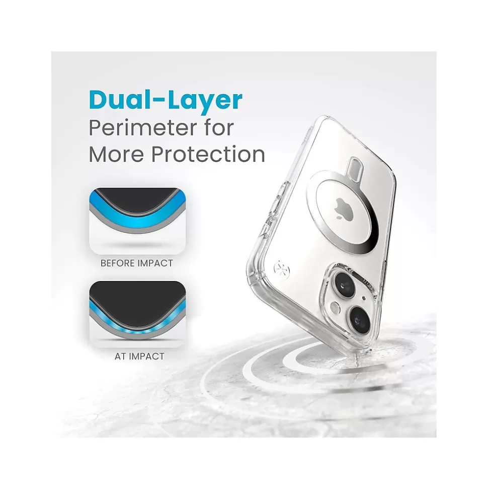 Speck Presidio Perfect-Clear MagSafe ClickLock Phone Case for iPhone 15, Clear/Chrome (150441-3199) Flash Sale