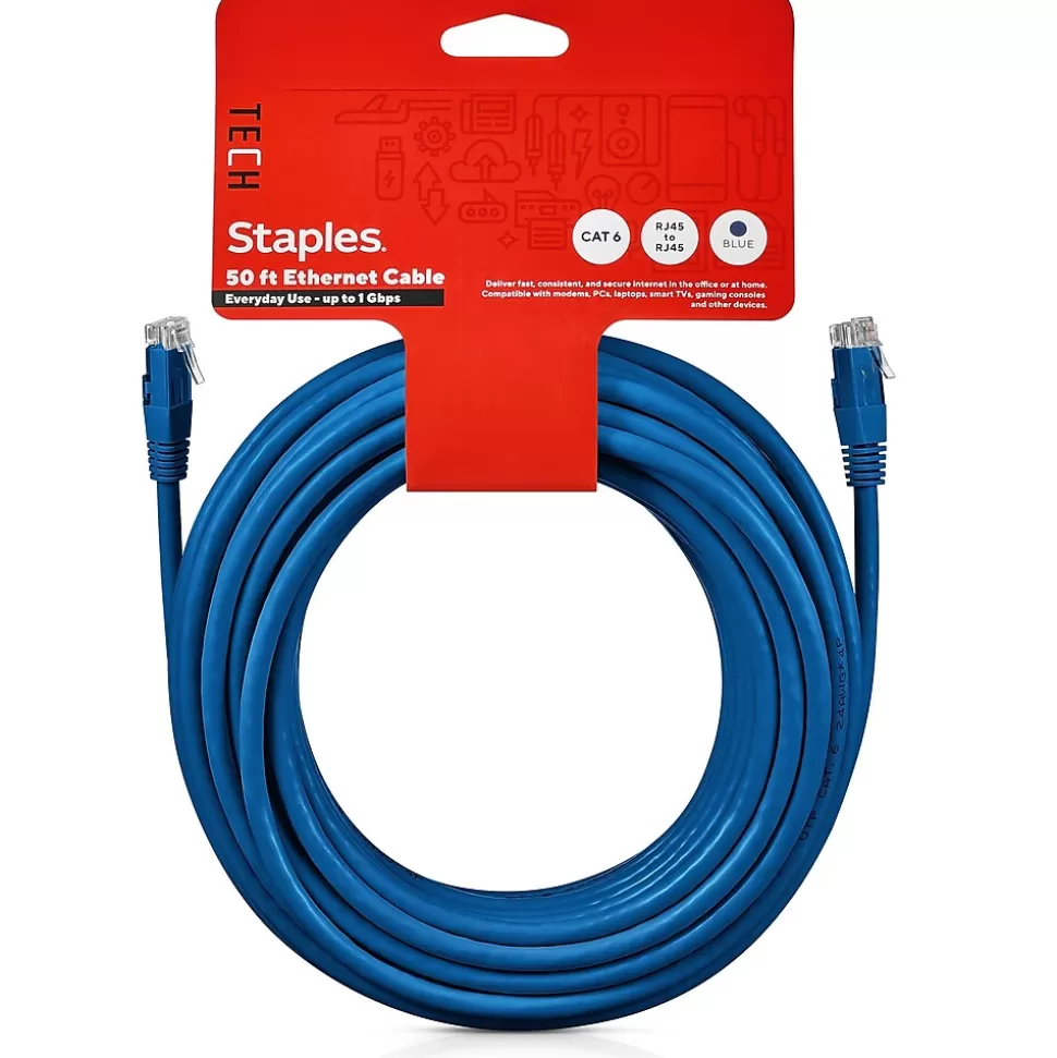 Staples TECH 50' Cat-6 Ethernet Cable, Male to Male, Blue (ST62450) Best Sale