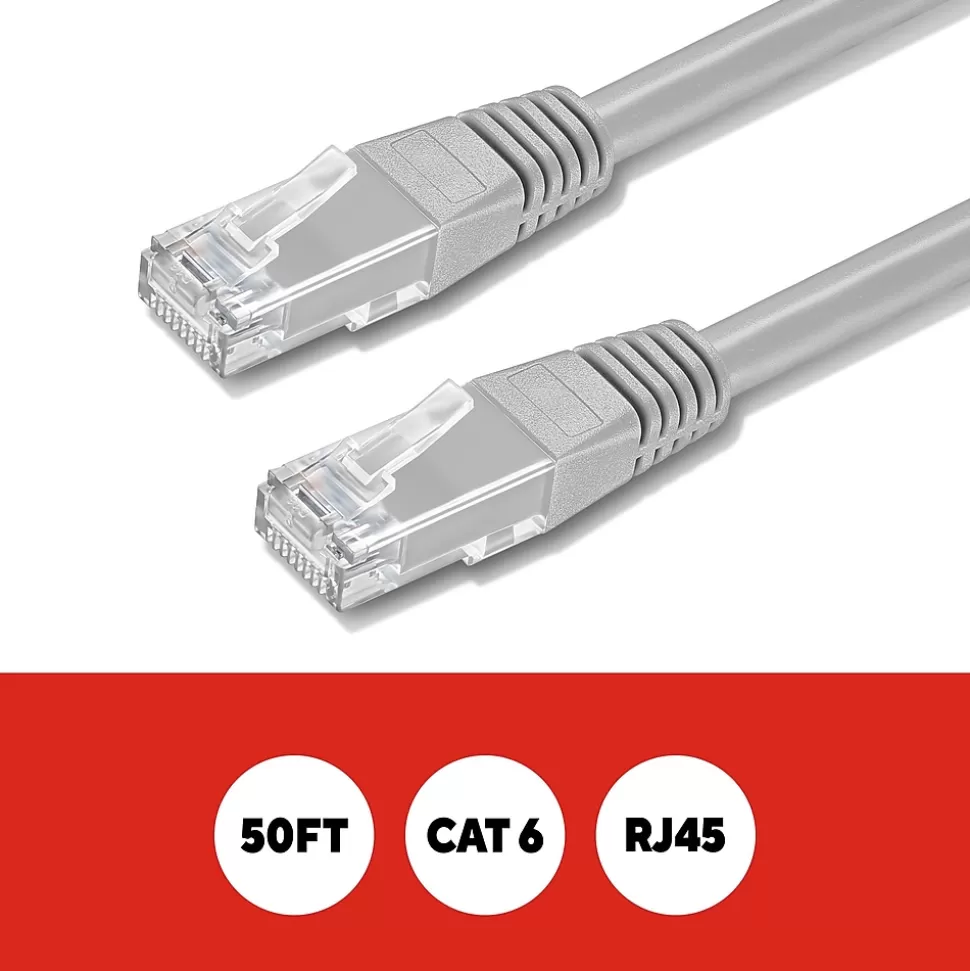 Staples TECH 50' Cat-6 Ethernet Cable, Male to Male, Gray (ST62447) Best