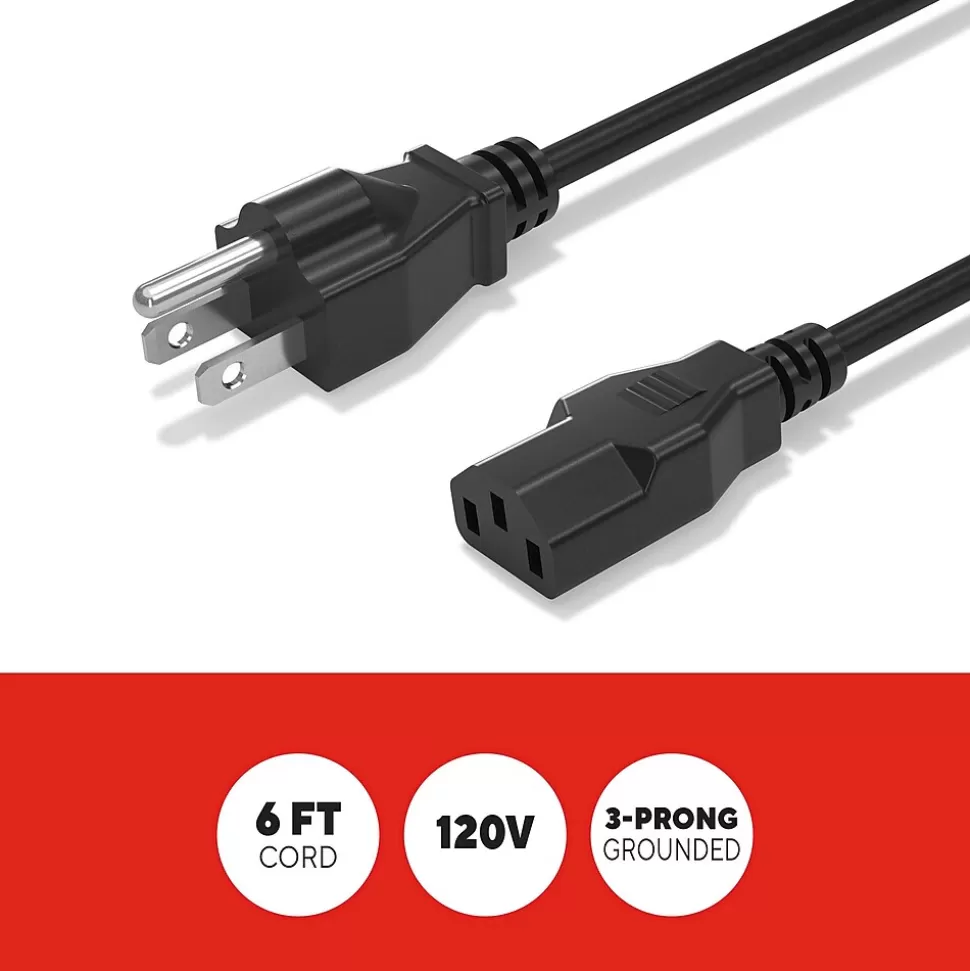 Staples TECH 6 ft. AC Power Cord, Male to Male, Black (ST62398) Outlet
