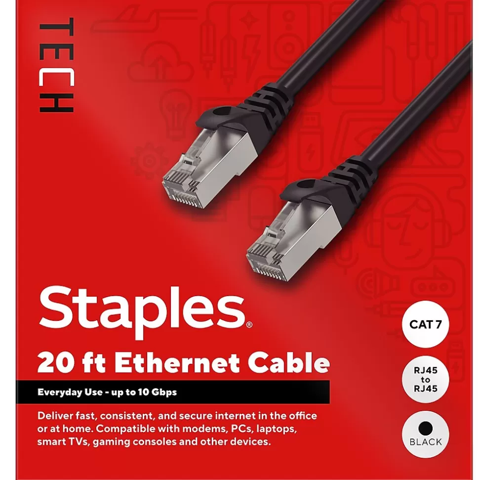 Staples TECH 20 ft. Cat 7 Ethernet Cable, Male to Male, Black (ST62462) Hot